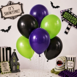 Purple, Lime Green & Black Latex Balloons - 30pk